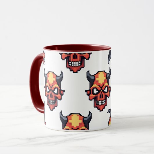 Classic Pixelated Devil Skull Pattern Mug Tasse (Vorderseite Links)