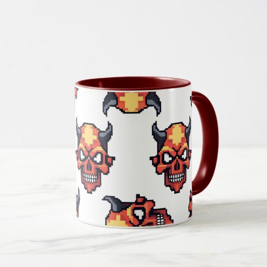 Classic Pixelated Devil Skull Pattern Mug Tasse (VorderseiteRechts)