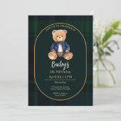 Classic Plaid Little Bear Birthday Invitation Einladung (Stehend Vorderseite)