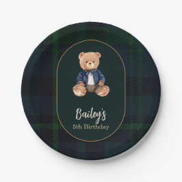Classic Plaid Little Bear Birthday Pappteller