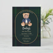 Classic Plaid Little Bear Birthday Photo Einladung (Stehend Vorderseite)