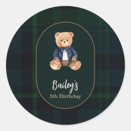 Classic Plaid Little Bear Birthday Runder Aufkleber