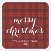Classic Plaid Merry Christmas Festive - Quadratischer Aufkleber (Vorderseite)