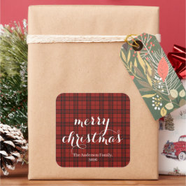 Classic Plaid Merry Christmas Festive - Quadratischer Aufkleber