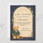 Classic Plaid Nursery Teddy Baby Shower Einladung (Vorderseite)