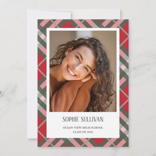 Classic Plaid Photo Graduation Announcement Card Ankündigung (Vorderseite)