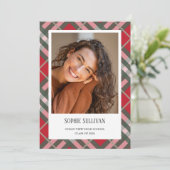 Classic Plaid Photo Graduation Announcement Card Ankündigung (Stehend Vorderseite)