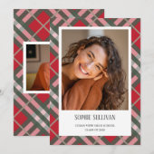 Classic Plaid Photo Graduation Announcement Card Ankündigung (Vorne/Hinten)