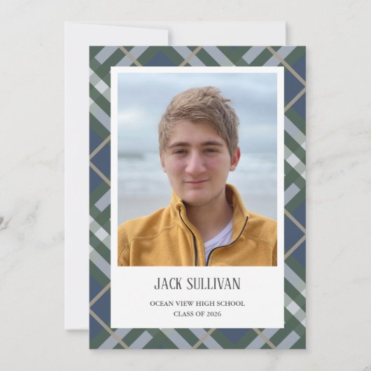 Classic Plaid Photo Graduation Announcement Card Ankündigung (Vorderseite)