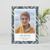 Classic Plaid Photo Graduation Announcement Card Ankündigung (Stehend Vorderseite)