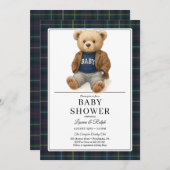 Classic Plaid Teddy Bear Baby Shower Einladung (Vorne/Hinten)