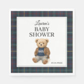 Classic Plaid Teddy Bear Baby Shower Napkins Serviette (Vorderseite)
