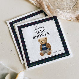 Classic Plaid Teddy Bear Baby Shower Napkins Serviette