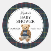 Classic Plaid Teddy Bear Baby Shower Stickers (Vorderseite)