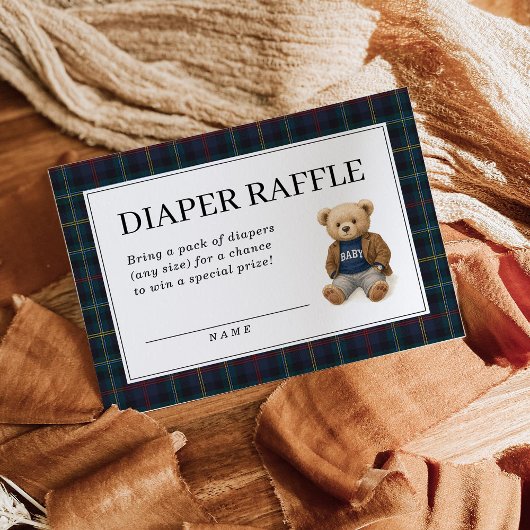 Classic Plaid Teddy Bear Diaper Raffle Cards Begleitkarte