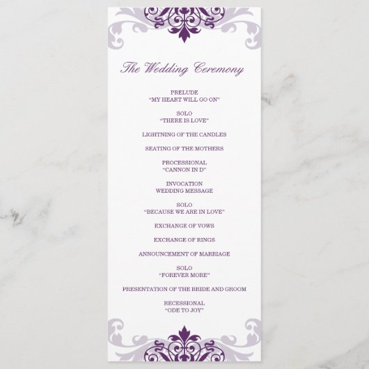 Classic Plum Lila Elegantes Ironwork Hochzeit Programm (Rückseite)