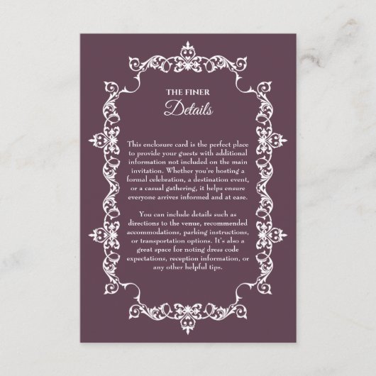 Classic Plum Purple Ornately Framed Wedding Begleitkarte (Vorderseite)