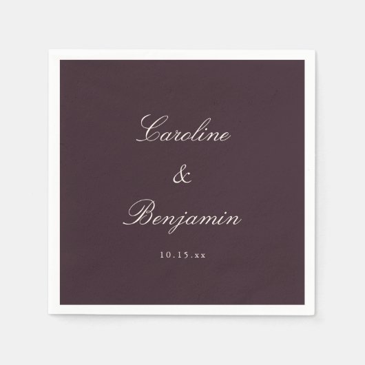 Classic Plum Script Elegant Wedding Custom Name Serviette (Vorderseite)