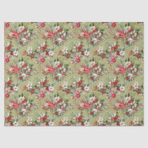 Classic Poinsettia & Berry Holiday Tissue Paper