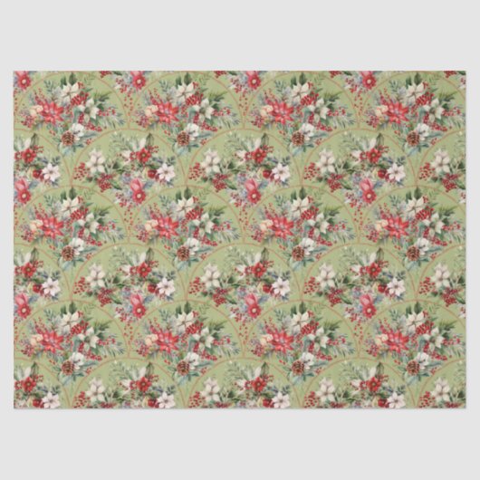 Classic Poinsettia & Berry Holiday Tissue Paper Seidenpapier (Vorderseite)