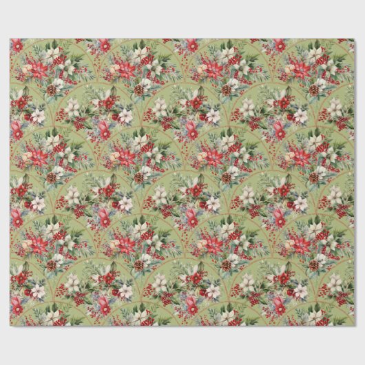 Classic Poinsettia & Berry Holiday Wrapping Paper Geschenkpapier (Flach)