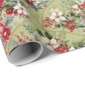 Classic Poinsettia & Berry Holiday Wrapping Paper Geschenkpapier (Rolleneckpunkt)