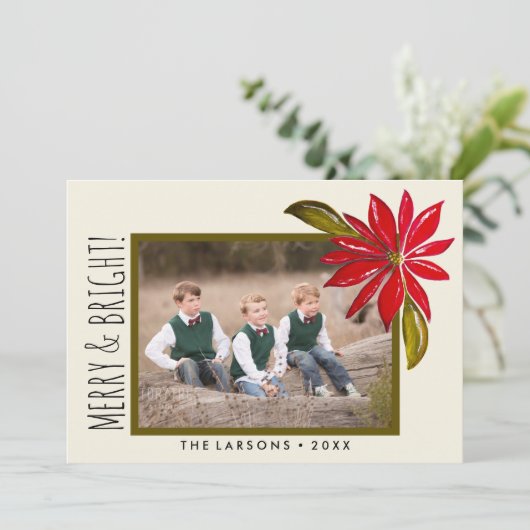 Classic Poinsettia Einfaches Foto Weihnachten (Stehend Vorderseite)