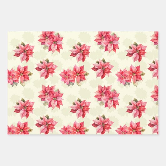 Classic Poinsettia Weihnachtsfeiertage Blume Geschenkpapier Set (Vorderseite 3)