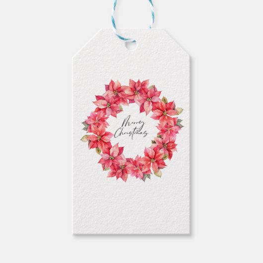 Classic Poinsettia Weihnachtskranz mit Beeren Geschenkanhänger (Vorderseite)