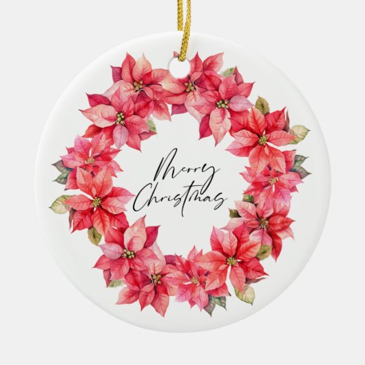 Classic Poinsettia Weihnachtskranz mit Beeren Keramik Ornament (Vorne)