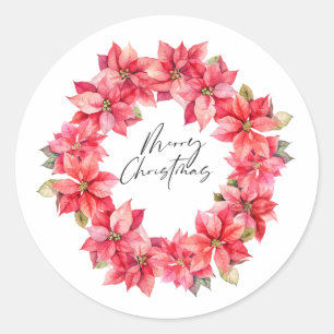 Classic Poinsettia Weihnachtskranz mit Beeren Runder Aufkleber
