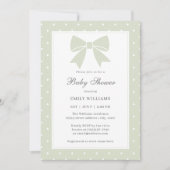 Classic Polka Dot Light Sage Green Bow Baby Dusche Einladung (Vorderseite)