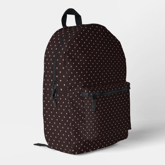 Classic Polka Dot Pattern, Brown, Boho Polka Dots Bedruckter Rucksack (Rückseitige Ecke links)