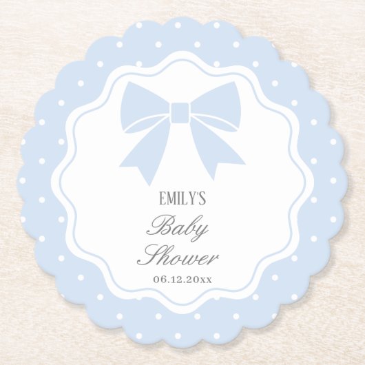 Classic Polka Dots Baby Blue Bow Boy Baby Dusche Untersetzer (Vorderseite)