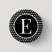 Classic Polka Dots Black Custom Anfangsbuchstaben Button (Vorderseite)