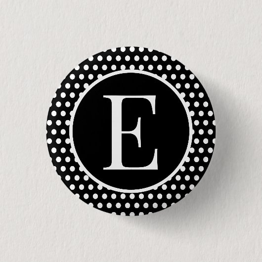 Classic Polka Dots Black Custom Anfangsbuchstaben Button (Vorderseite)