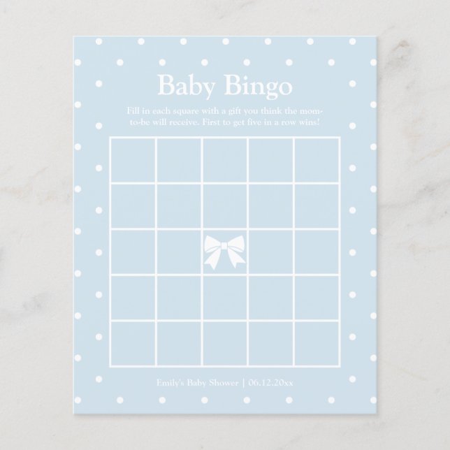 Classic Polka Dots Boy Baby Shower Bingo Game (Vorderseite)