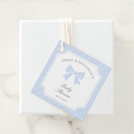 Classic Polka Dots Dusty Blue Bow Boy Baby Dusche Geschenkanhänger (Beispiel)