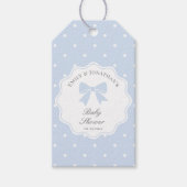 Classic Polka Dots Dusty Blue Bow Boy Baby Dusche Geschenkanhänger (Vorderseite)
