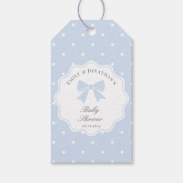 Classic Polka Dots Dusty Blue Bow Boy Baby Dusche Geschenkanhänger