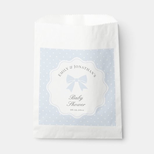 Classic Polka Dots Dusty Blue Bow Boy Baby Dusche Geschenktütchen (Vorderseite)
