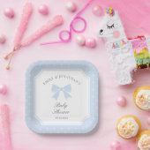 Classic Polka Dots Dusty Blue Bow Boy Baby Dusche Pappteller (Party)