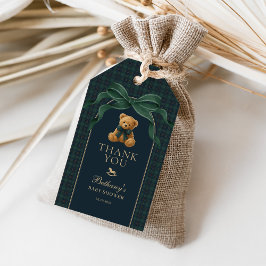 Classic Polo Green Plaid Teddy Bear Baby Shower Geschenkanhänger