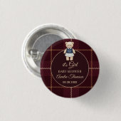 Classic Polo Teddy Bear Preppy Plaid Baby Shower  Button (Vorne & Hinten)