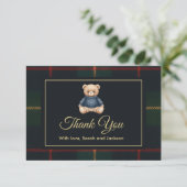 Classic Polo Teddy Bear Preppy Plaid Baby Shower  Dankeskarte (Stehend Vorderseite)
