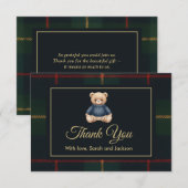 Classic Polo Teddy Bear Preppy Plaid Baby Shower  Dankeskarte (Vorne/Hinten)