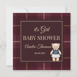Classic Polo Teddy Bear Preppy Plaid Baby Shower  Einladung