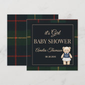 Classic Polo Teddy Bear Preppy Plaid Baby Shower Einladung (Vorne/Hinten)