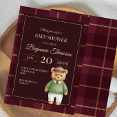 Classic Polo Teddy Bear Preppy Plaid Baby Shower Einladung