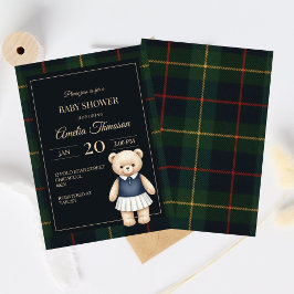 Classic Polo Teddy Bear Preppy Plaid Baby Shower Einladung
